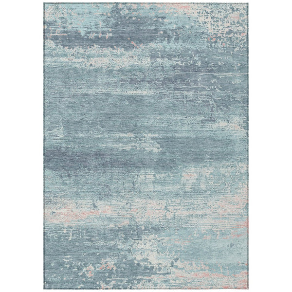 HomeRoots 5' Teal Blue & Ivory Abstract Area Rug - Washable, Durable, Stylish for Indoors & Outdoors, 5x8 ft 620732