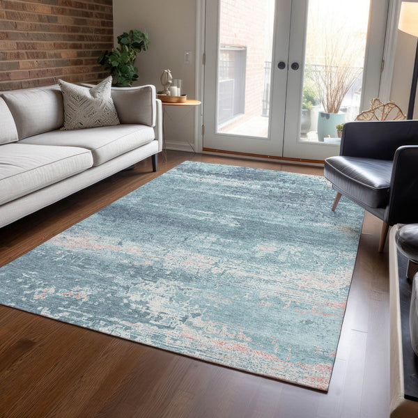 HomeRoots 5' Teal Blue & Ivory Abstract Area Rug - Washable, Durable, Stylish for Indoors & Outdoors, 5x8 ft 620732