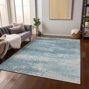 HomeRoots 5' Teal Blue & Ivory Abstract Area Rug - Washable, Durable, Stylish for Indoors & Outdoors, 5x8 ft 620732