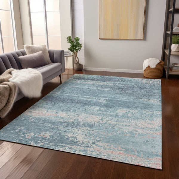HomeRoots 5' Teal Blue & Ivory Abstract Area Rug - Washable, Durable, Stylish for Indoors & Outdoors, 5x8 ft 620732