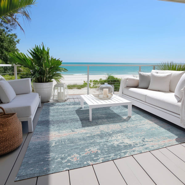 HomeRoots 5' Teal Blue & Ivory Abstract Area Rug - Washable, Durable, Stylish for Indoors & Outdoors, 5x8 ft 620732