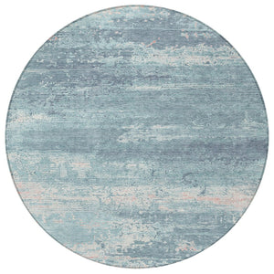 HomeRoots 8' Teal Blue Round Abstract Rug - Durable, Washable, Indoor/Outdoor, Stain Resistant for High Traffic Areas 620733