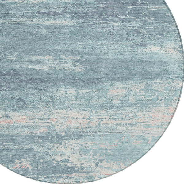 HomeRoots 8' Teal Blue Round Abstract Rug - Durable, Washable, Indoor/Outdoor, Stain Resistant for High Traffic Areas 620733