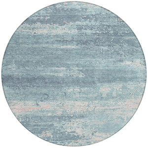 HomeRoots 8' Teal Blue Round Abstract Rug - Durable, Washable, Indoor/Outdoor, Stain Resistant for High Traffic Areas 620733
