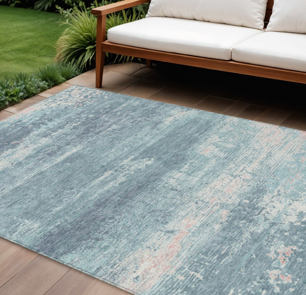 HomeRoots 8' X 10' Teal Blue and Ivory Abstract Area Rug - Stylish, Washable, Durable for Indoor & Outdoor Use 620734