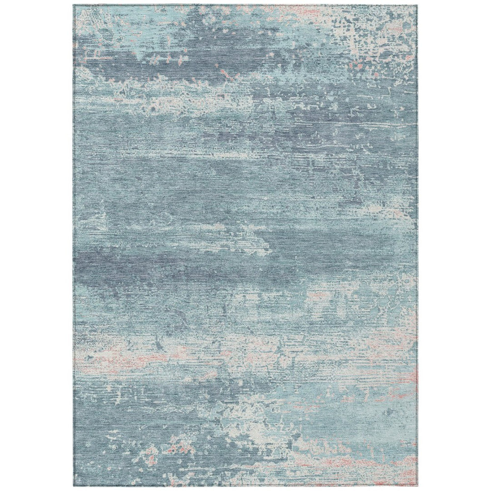 HomeRoots 8' X 10' Teal Blue and Ivory Abstract Area Rug - Stylish, Washable, Durable for Indoor & Outdoor Use 620734