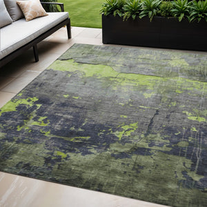 HomeRoots 5' Stylish Lime Green, Gray & Silver Abstract Area Rug - Washable, Durable, Indoor/Outdoor Use! 620774