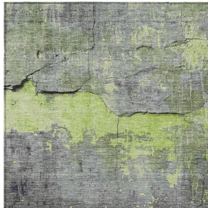 HomeRoots 5' Stylish Lime Green, Gray & Silver Abstract Area Rug - Washable, Durable, Indoor/Outdoor Use! 620774