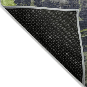 HomeRoots 8' Round Abstract Area Rug in Lime Green, Gray & Silver – Durable, Washable, Indoor & Outdoor Style 620775