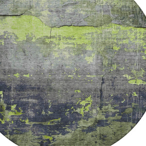HomeRoots 8' Round Abstract Area Rug in Lime Green, Gray & Silver – Durable, Washable, Indoor & Outdoor Style 620775