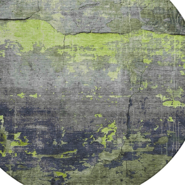 HomeRoots 8' Round Abstract Area Rug in Lime Green, Gray & Silver – Durable, Washable, Indoor & Outdoor Style 620775