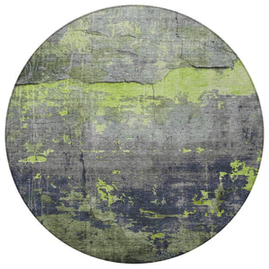 HomeRoots 8' Round Abstract Area Rug in Lime Green, Gray & Silver – Durable, Washable, Indoor & Outdoor Style 620775