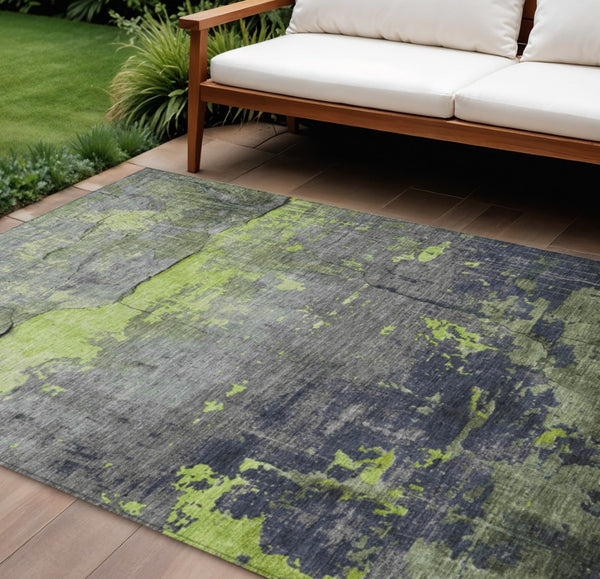HomeRoots 9' Contemporary Lime Green, Gray & Silver Abstract Washable Area Rug for Indoor & Outdoor Spaces 620777
