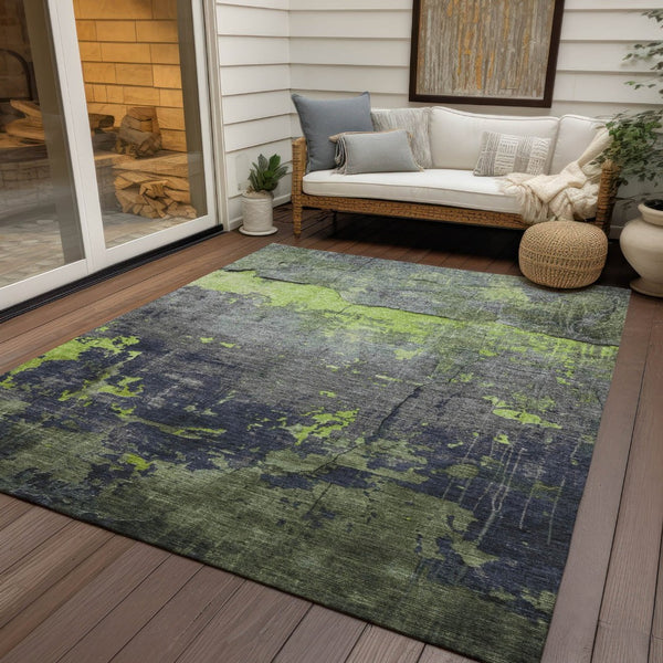 HomeRoots 9' Contemporary Lime Green, Gray & Silver Abstract Washable Area Rug for Indoor & Outdoor Spaces 620777