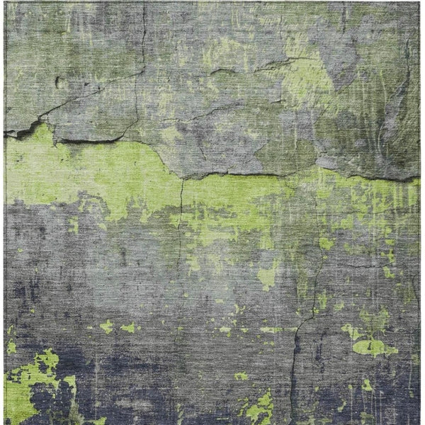 HomeRoots 9' Contemporary Lime Green, Gray & Silver Abstract Washable Area Rug for Indoor & Outdoor Spaces 620777