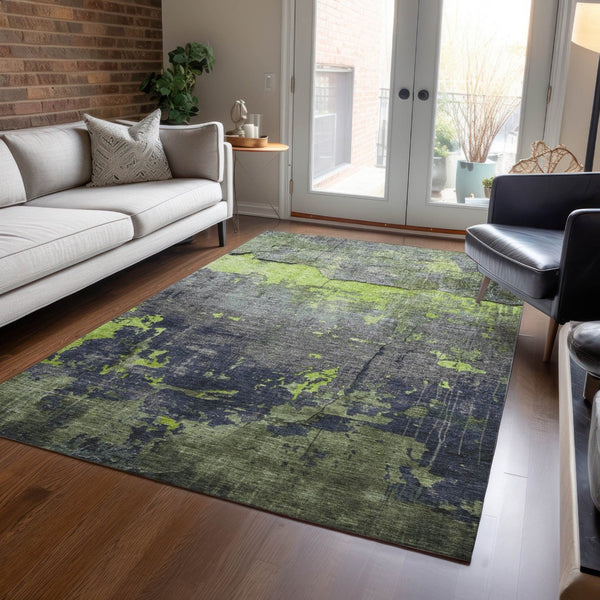 HomeRoots 9' Contemporary Lime Green, Gray & Silver Abstract Washable Area Rug for Indoor & Outdoor Spaces 620777