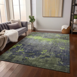 HomeRoots 9' Contemporary Lime Green, Gray & Silver Abstract Washable Area Rug for Indoor & Outdoor Spaces 620777