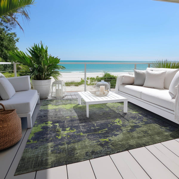 HomeRoots 9' Contemporary Lime Green, Gray & Silver Abstract Washable Area Rug for Indoor & Outdoor Spaces 620777