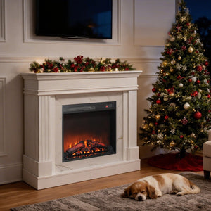 English Elm 44" White Mantel Electric Fireplace Nordic Style with 3d Flame for Living Room W1769S00015