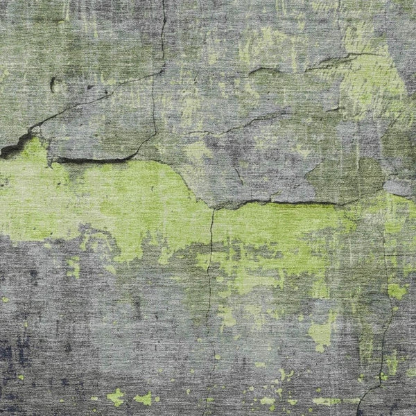 HomeRoots 10' Vibrant Lime Green, Gray & Silver Abstract Washable Area Rug - Perfect for Indoor & Outdoor Use 620778