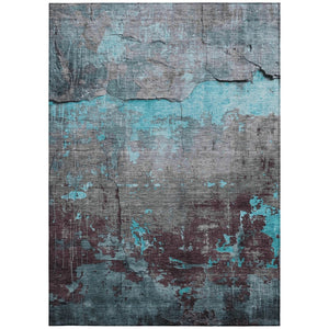 HomeRoots 5' Abstract Washable Area Rug in Teal, Blue, Gray & Taupe - Indoor/Outdoor, Stain-Resistant Design! 620786