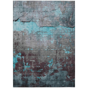 HomeRoots 5' Abstract Washable Area Rug in Teal, Blue, Gray & Taupe - Indoor/Outdoor, Stain-Resistant Design! 620786