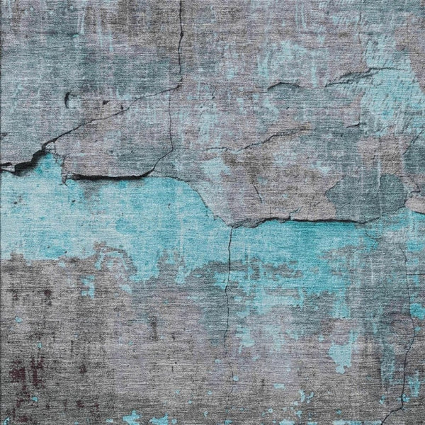 HomeRoots 5' Abstract Washable Area Rug in Teal, Blue, Gray & Taupe - Indoor/Outdoor, Stain-Resistant Design! 620786