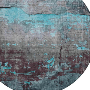 HomeRoots 8' Teal Blue Gray Taupe Round Abstract Rug - Durable, Washable, Stylish for Indoor & Outdoor Spaces 620787