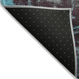 HomeRoots 8' Teal Blue Gray Taupe Round Abstract Rug - Durable, Washable, Stylish for Indoor & Outdoor Spaces 620787