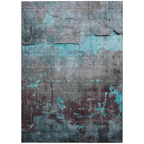 HomeRoots 9' Abstract Washable Indoor/Outdoor Area Rug in Teal, Blue, Gray & Taupe - Durable, Stylish & Easy Care! 620789