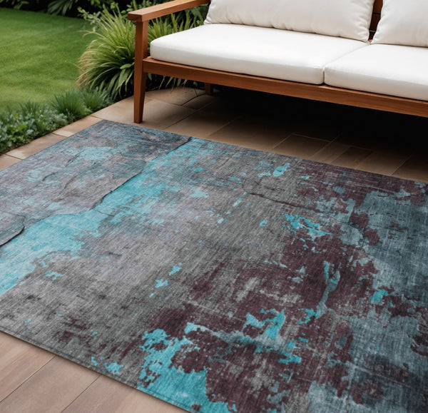 HomeRoots 9' Abstract Washable Indoor/Outdoor Area Rug in Teal, Blue, Gray & Taupe - Durable, Stylish & Easy Care! 620789