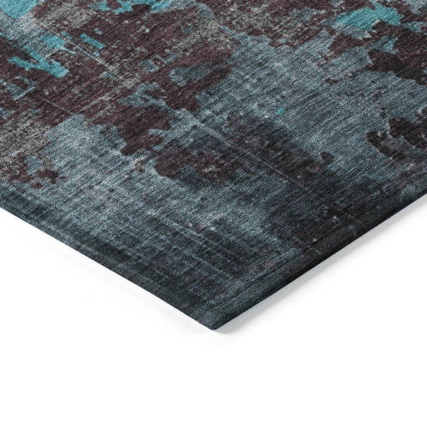 HomeRoots 10' Modern Teal Blue Gray Abstract Washable Area Rug for Indoor & Outdoor Use – Durable & Stylish! 620790