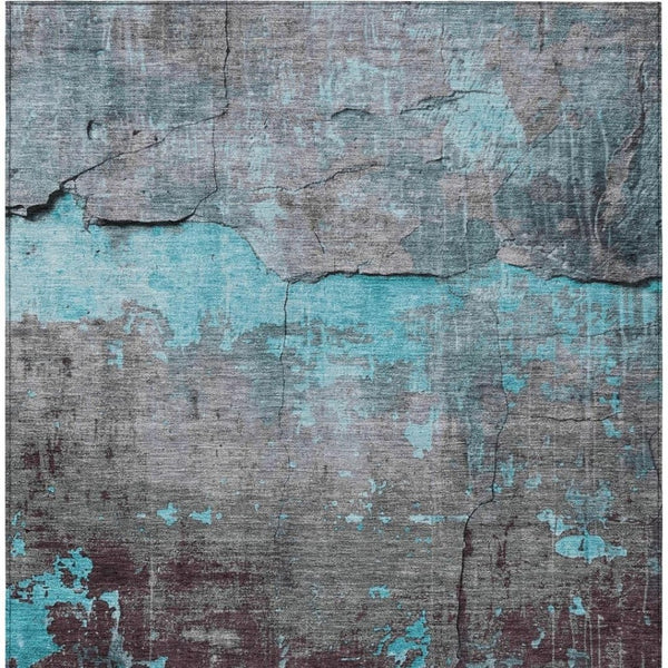 HomeRoots 10' Modern Teal Blue Gray Abstract Washable Area Rug for Indoor & Outdoor Use – Durable & Stylish! 620790
