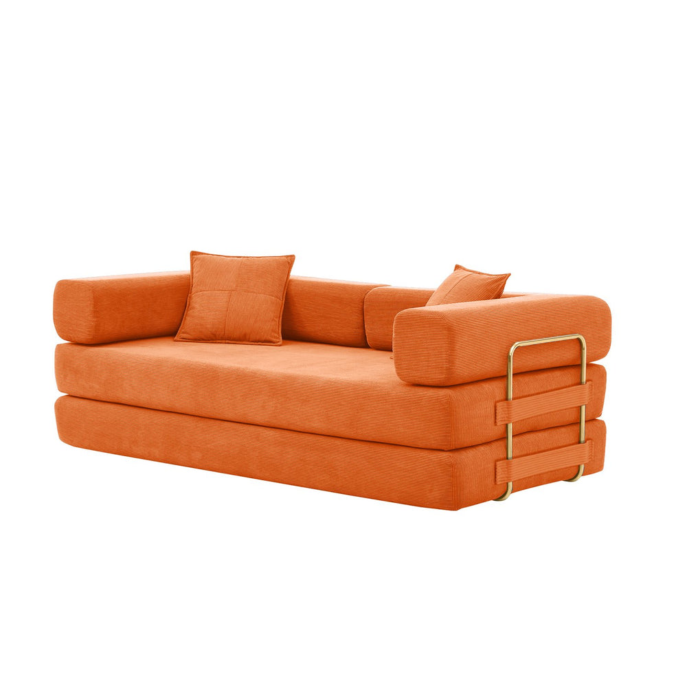 English Elm Modern Corduroy Sofa Bed Convertible Floor Couch with Removable Backrest, Modular King-Size Comfort, Orange W1117P323557