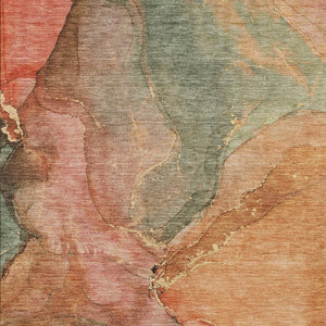 HomeRoots 5' Coral Brown and Mint Green Abstract Washable Area Rug - Stylish, Durable for Indoor/Outdoor Use 620798