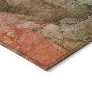 HomeRoots 8' Round Abstract Coral Brown & Mint Green Washable Rug - Stylish Indoor/Outdoor Decor Solution! 620799