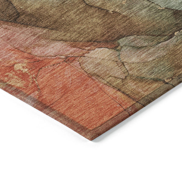 HomeRoots 8' Round Abstract Coral Brown & Mint Green Washable Rug - Stylish Indoor/Outdoor Decor Solution! 620799