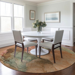 HomeRoots 8' Round Abstract Coral Brown & Mint Green Washable Rug - Stylish Indoor/Outdoor Decor Solution! 620799