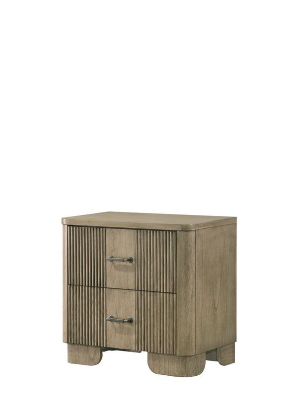 English Elm Lakkari Antique Oak Two Drawer Nightstand with Dovetail Joinery and Felt Lined Storage B2756P493477