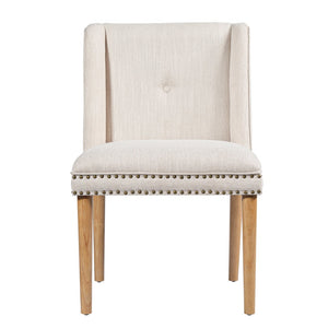English Elm Light Luxury Rivet Trim Linen Upholstered Dining Chairs Rubberwood Tufted Set Beige+Natural N768P403745N