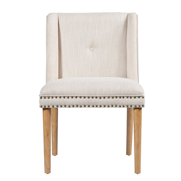 English Elm Light Luxury Rivet Trim Linen Upholstered Dining Chairs Rubberwood Tufted Set Beige+Natural N768P403745N