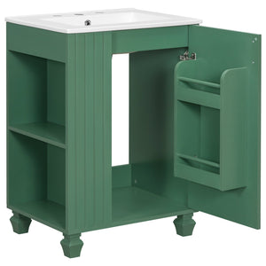 English Elm Christopher Knight Home® - 24" Retro Bathroom Vanity with Ceramic Sink, Solid Wood Frame, Soft-Close Door, Ample Storage Green N759P293645F