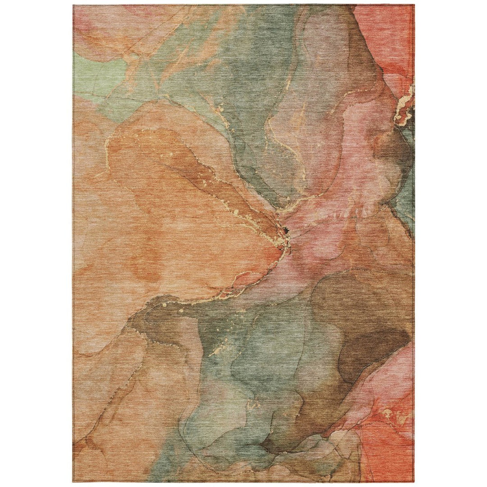 HomeRoots 8' X 10' Stylish Coral Brown & Mint Green Abstract Rug - Washable for Indoor & Outdoor Use! 620800