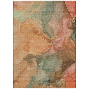 HomeRoots 8' X 10' Stylish Coral Brown & Mint Green Abstract Rug - Washable for Indoor & Outdoor Use! 620800