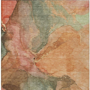 HomeRoots 9' X 12' Coral Brown & Mint Green Abstract Area Rug - Washable, Durable for Indoor & Outdoor Use 620801