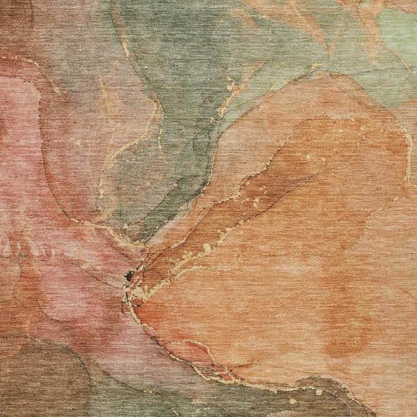 HomeRoots 9' X 12' Coral Brown & Mint Green Abstract Area Rug - Washable, Durable for Indoor & Outdoor Use 620801