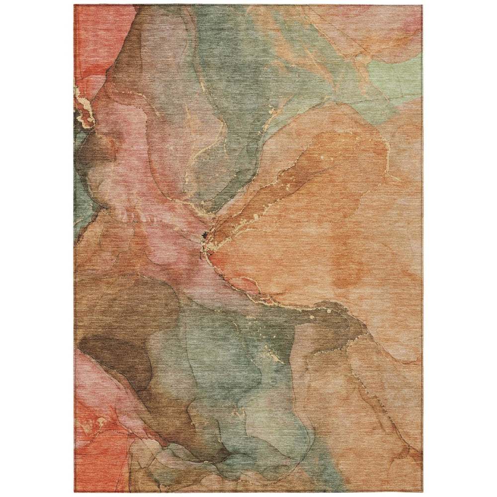 HomeRoots 10' Coral Brown & Mint Green Abstract Washable Area Rug - Durable, Stylish for Indoor/Outdoor Use 620802