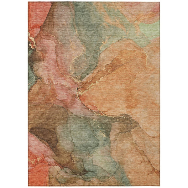HomeRoots 10' Coral Brown & Mint Green Abstract Washable Area Rug - Durable, Stylish for Indoor/Outdoor Use 620802