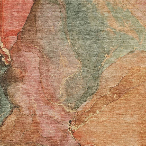 HomeRoots 10' Coral Brown & Mint Green Abstract Washable Area Rug - Durable, Stylish for Indoor/Outdoor Use 620802