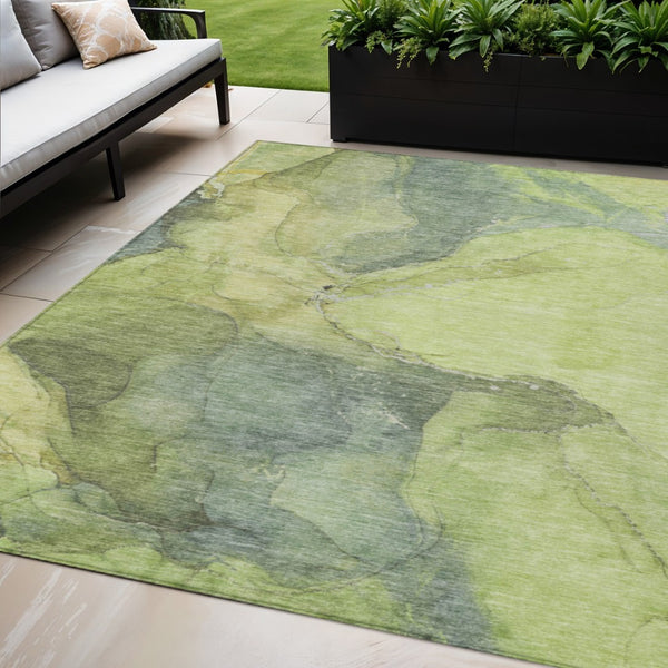 HomeRoots 5' X 8' Modern Abstract Green and Gray Washable Area Rug for Indoor/Outdoor Use, Easy Care! 620804